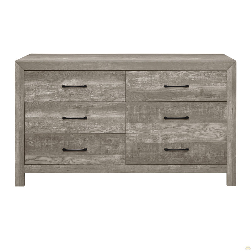 Commode de style rustique moderne avec finition grise 1 pièce et 6 tiroirs