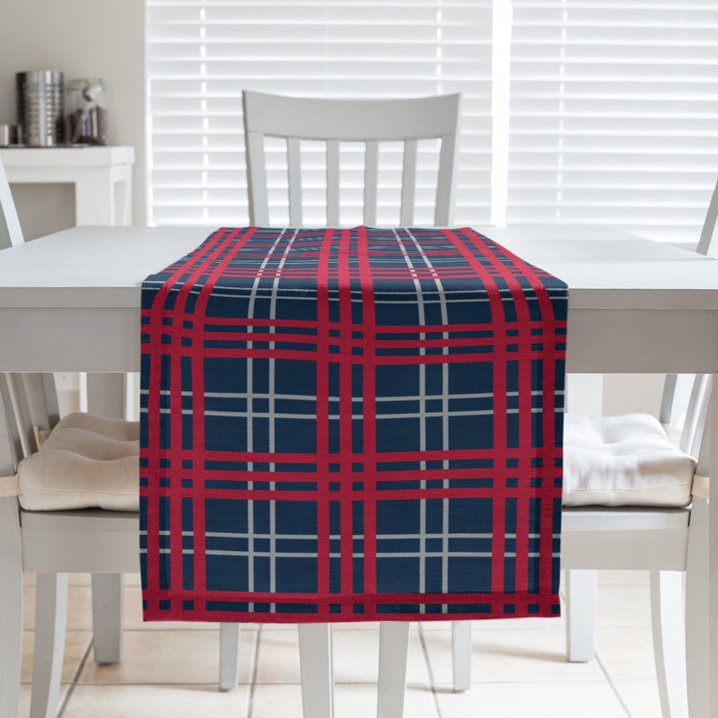 Paid Polyester Table Runner, 90" L x 16" W, Nautical Blue/New Century Silver/Red