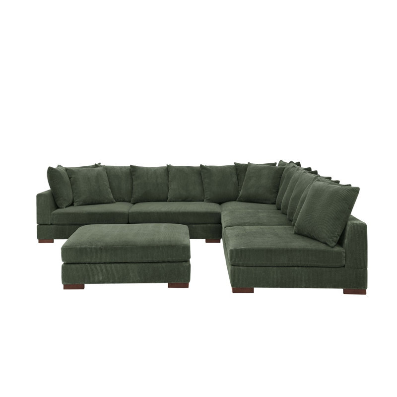 Large Seating Corduroy Modular Sleeper Sectional, Dark Green