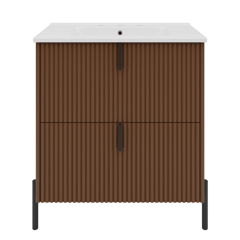 Meuble-lavabo 30 po avec lavabo en céramique, Marron foncé