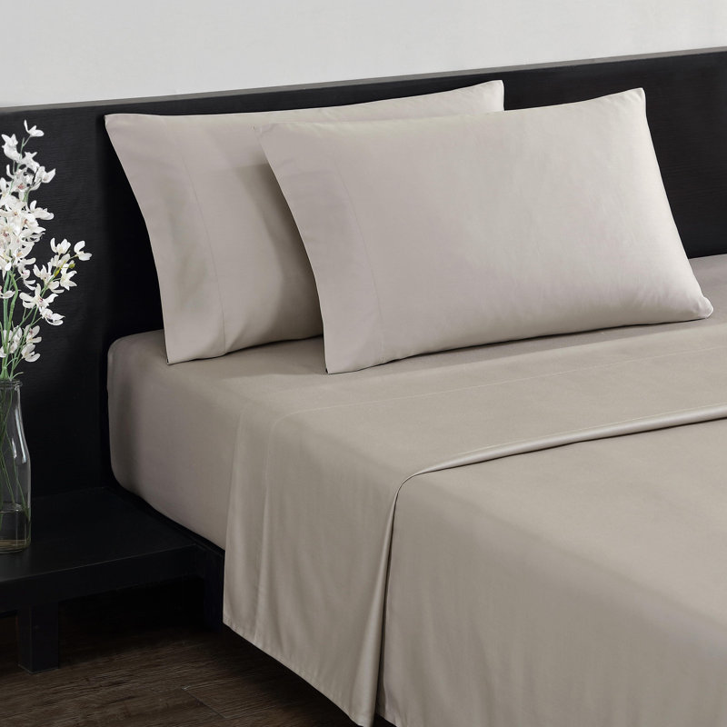 800 Thread Count Cotton Blend Sheet Set, Queen Sheet Set with 2 Pillowcases, Beige