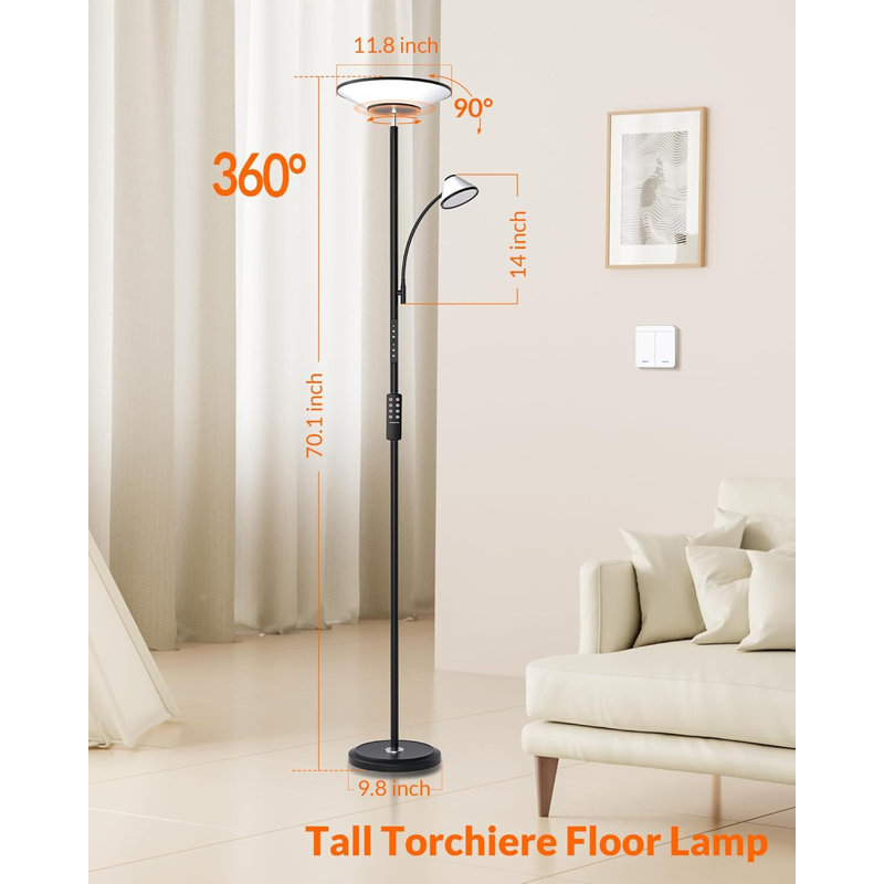 Lampe sur pied à effets de lumière 60 pour le salon, lampe sur pied Torchiere avec interrupteur mural et télécommande pour chambre à coucher, bureau, coin Lepower-Tec