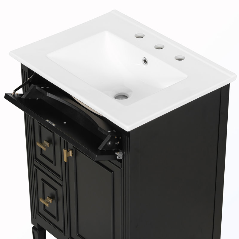 Freestanding Vanity With Drawers&Adjustable Shelf, Black