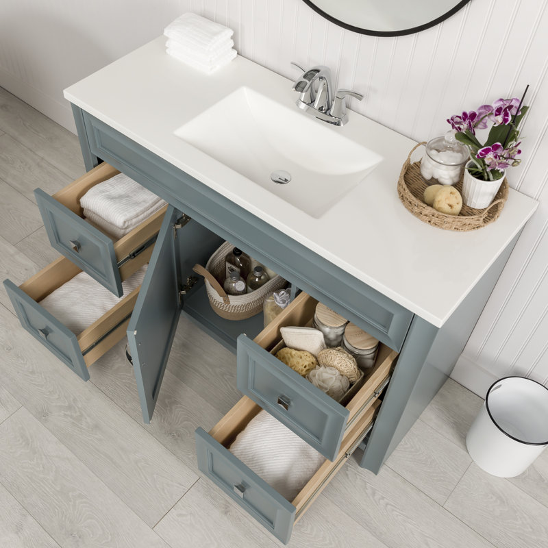 Meuble-lavabo simple avec plateau Nimay 48,5 po, Vert