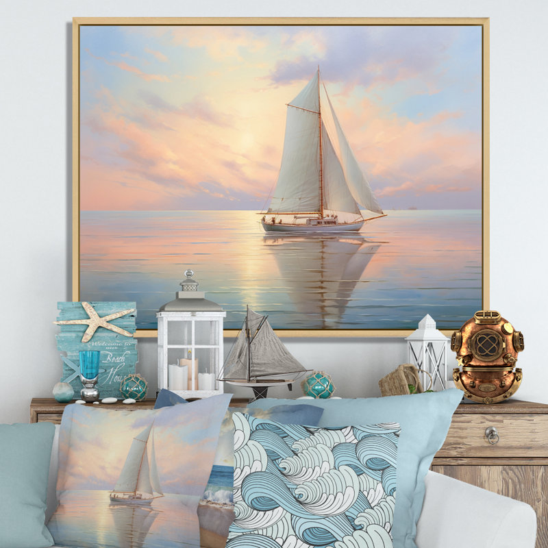 Sailboat Sailing Serenade II - Sailing Boat Wall Art Prints, H 12 po x l 20 po x P 1 po, Cadre naturel flottant