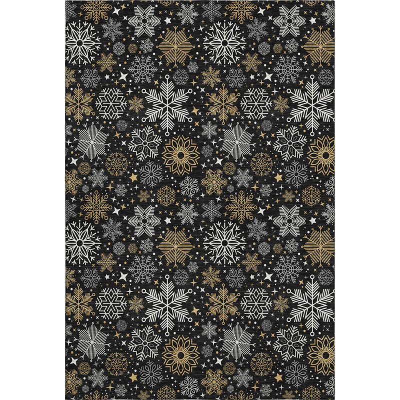 Premium Machine Washable Mayfield AMF1823 Stars and Snowflakes Holiday Rug, Rectangle 10' x 14'
