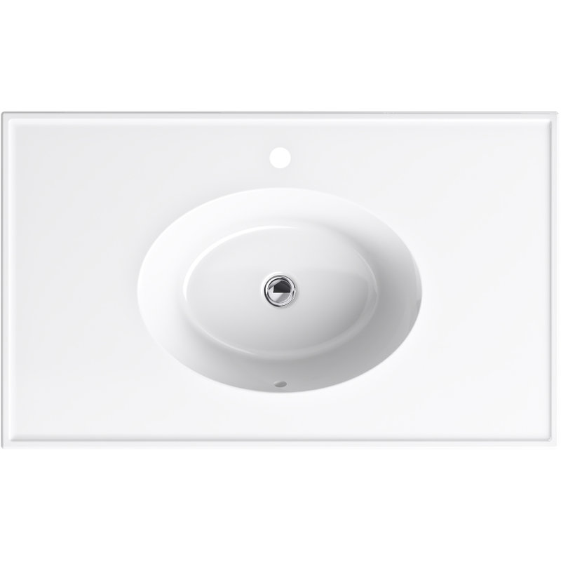 Ceramic Impressions Ceramic Drop-In Bathroom Sink with Overflow, Oval, White, Single