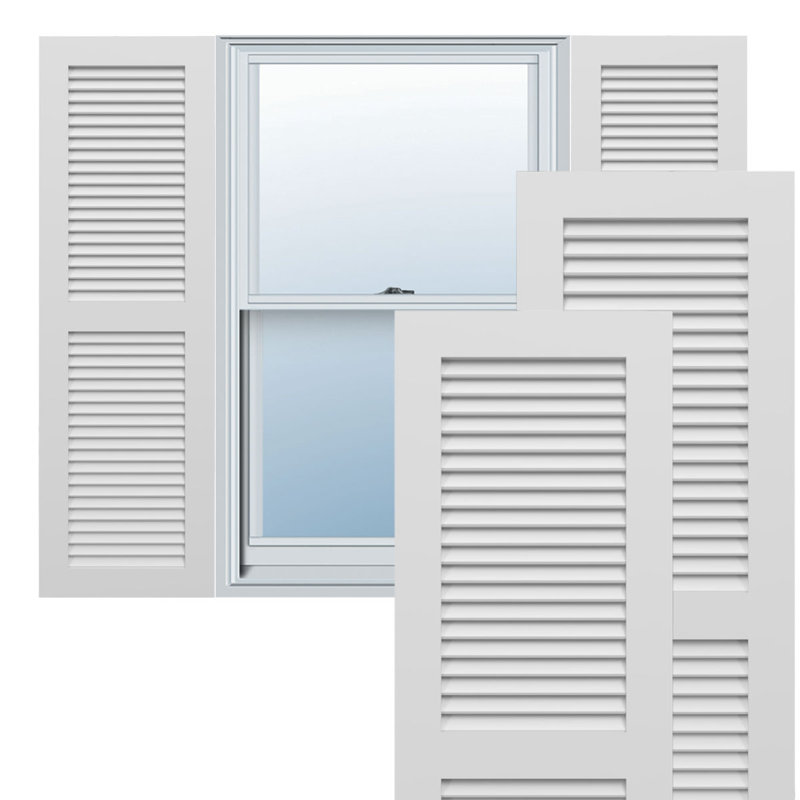 True Fit PVC Two Equal Louver Shutters, White, 56", 15"