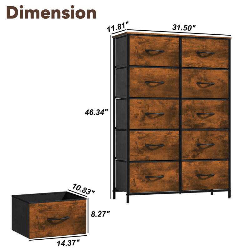 Minodor 10 Drawer Storage Drawer, Brown/Black