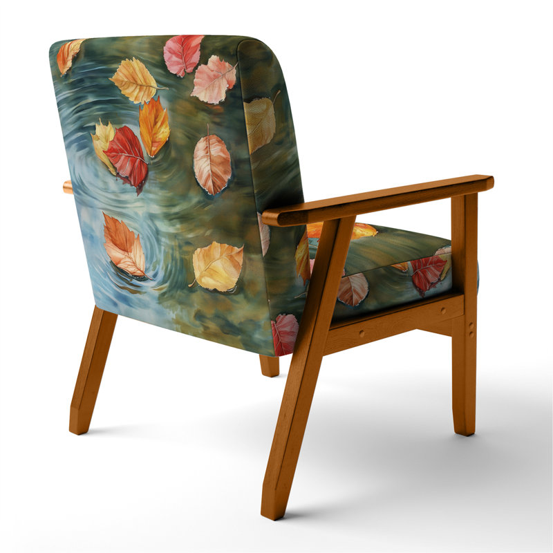 Chaise rembourrée Leaves, Accoudoirs carrés bruns