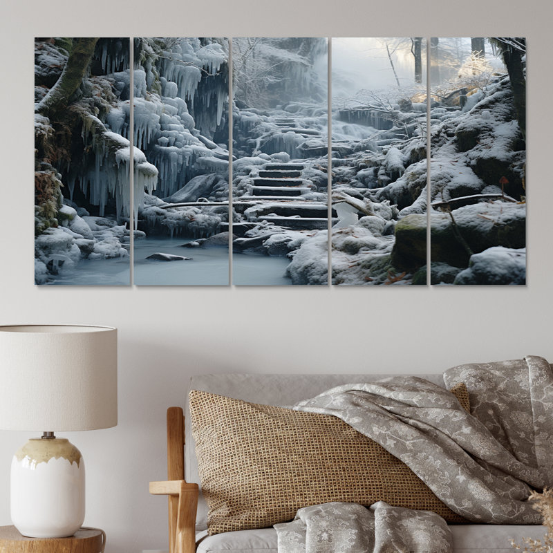 Winter Tranquility Mountains II - paysages, reproduction d'art sur toile - 5 panneaux égaux