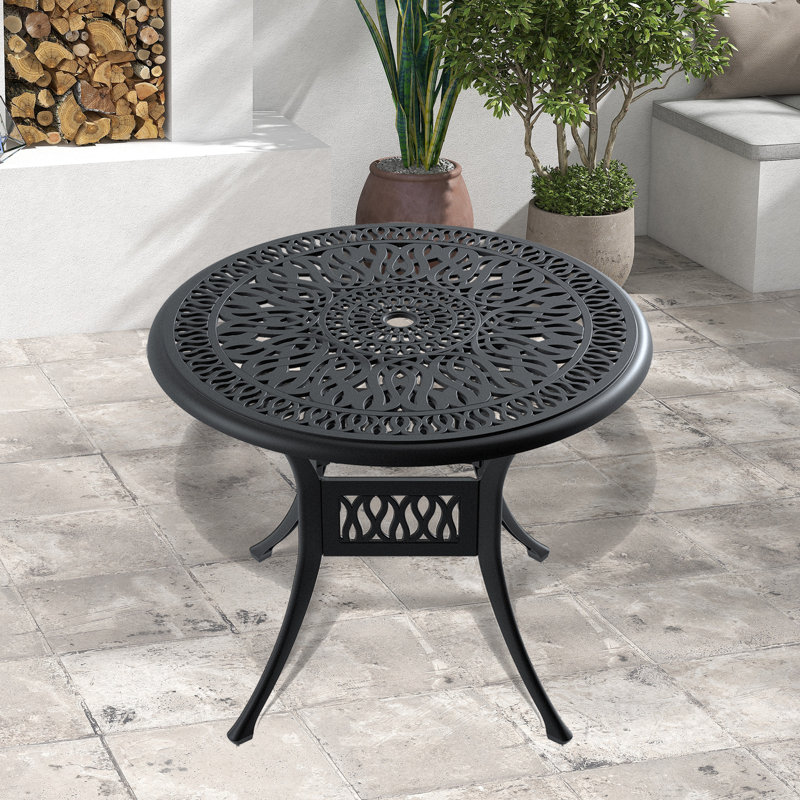 35.43-inch Cast Aluminum Patio Dining Round Table with a 1.88-inch with Umbrella Hole