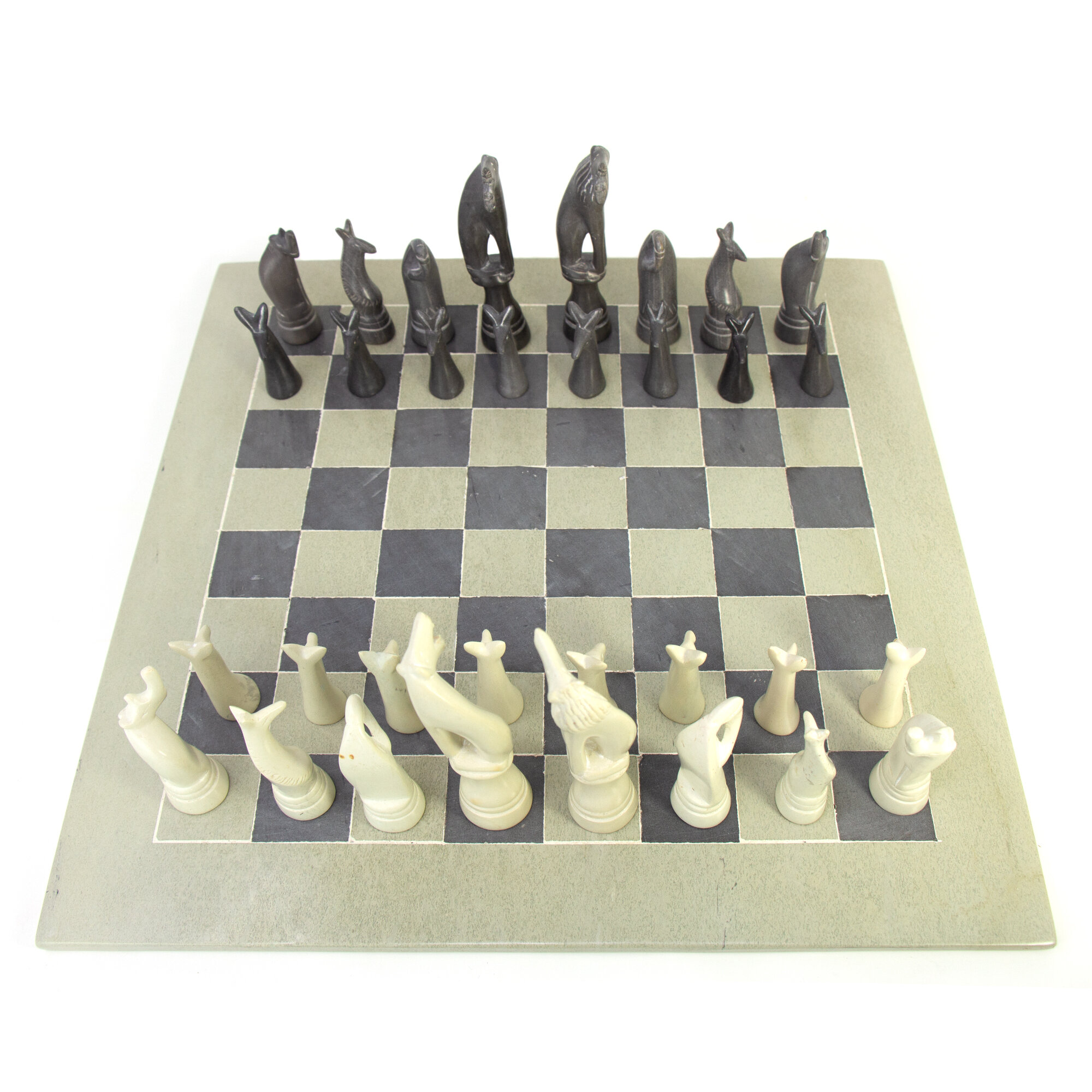 Smolart Hand Carved Soapstone Animal Chess Set Board- 15 in.