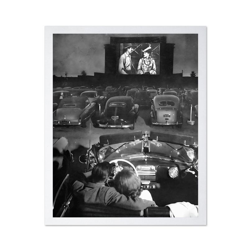Drive in Movie Theatre, Poster, White Framed, 16"H x 20"W