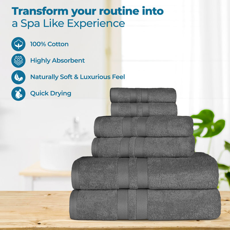 Charcoal Cotton 12 Piece Quick-Drying Towel Set