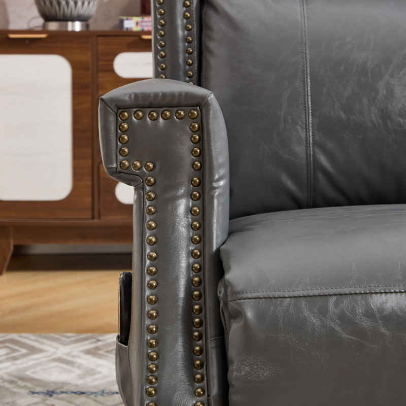 34.8"W Manual Recliner with Heat and 8-point Massage function, vintage design, with pockets, Gray