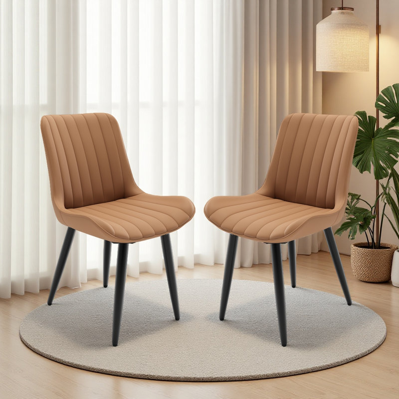 Ensemble de 2 chaises de salle à manger modernes en similicuir avec coussins épais et pieds en métal, chaises d'appoint en faux cuir sans accoudoirs pour la cuisine