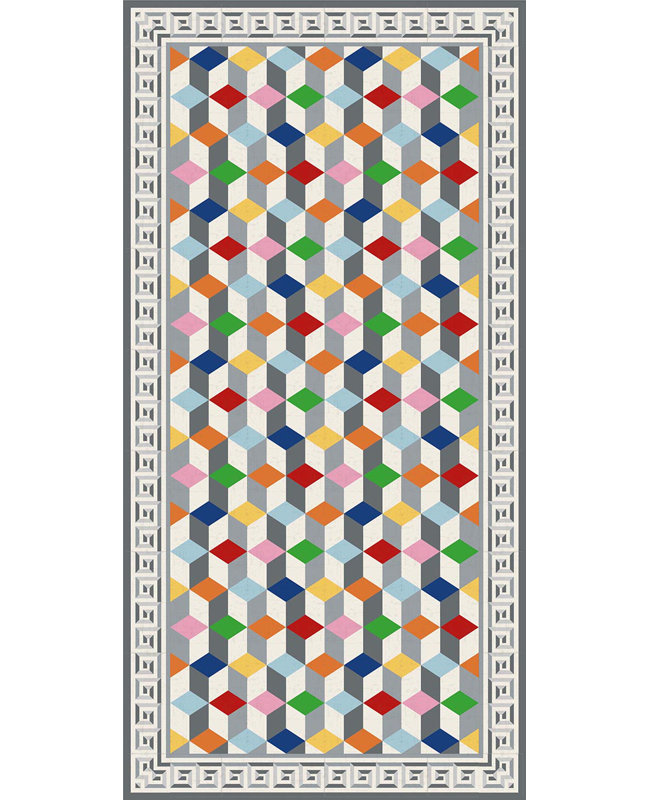  Geometric Vinyl Area Rug in Gray, Rectangle 2' x 4'