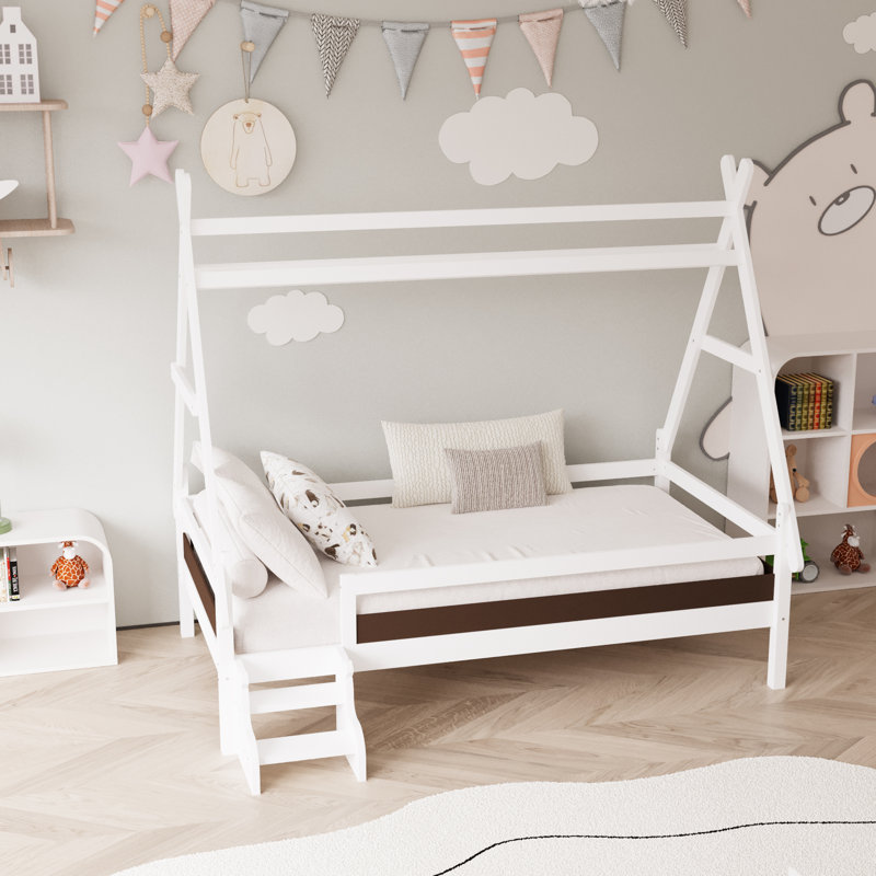 Lit plateforme simple avec structure triangulaire pour enfants, Blanc