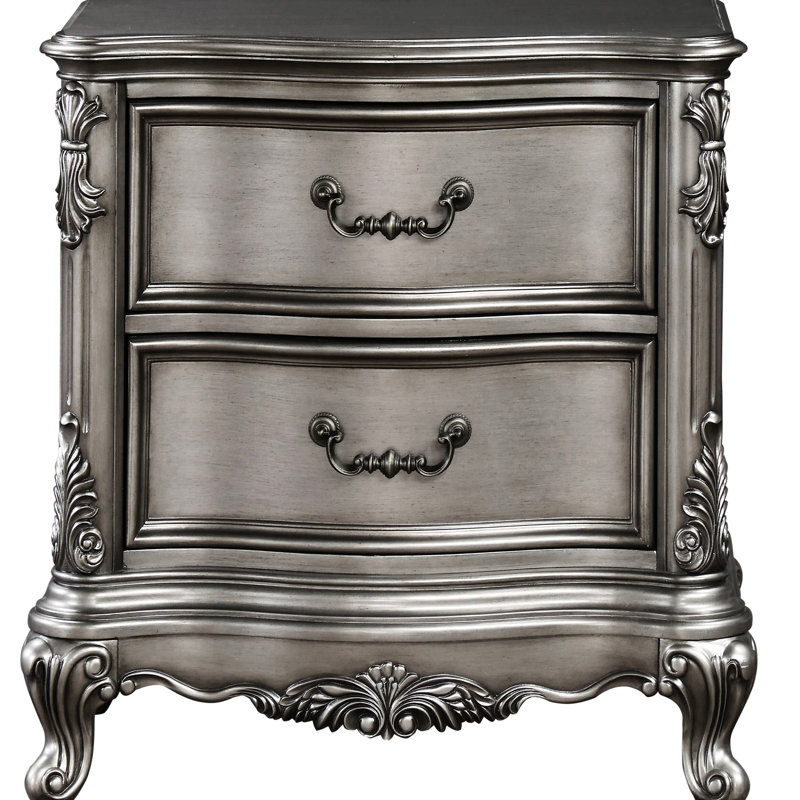 Table de chevet 2 en platine antique avec tiroir de rangement doublé de feutre