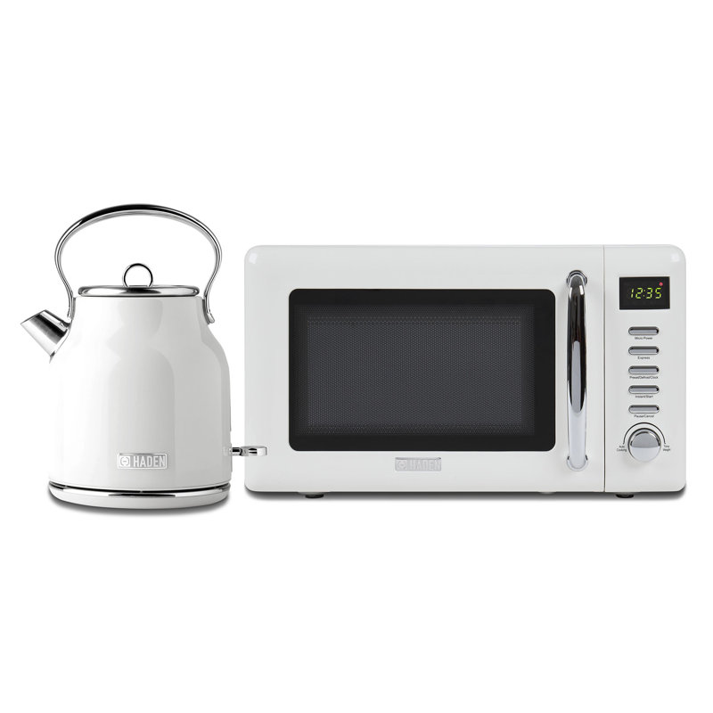Haden Heritage Microwave Oven Bundled with Retro Electric Tea Kettle Kitchen Set