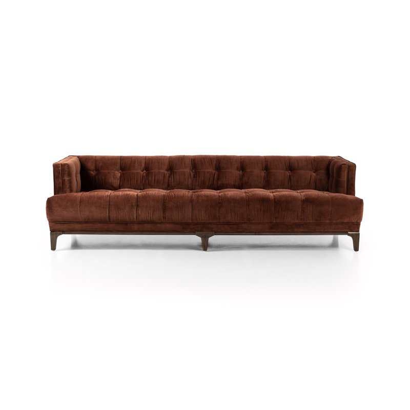 Canapé touffeté 91 po Bari, Velours de couleur auburn de Vancouver, Brun Sienna