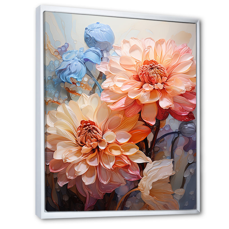 Zinnias roses, beauté transparente sur toile, Cadre flottant blanc, H 40 po x l 30 po x P 1,5 po