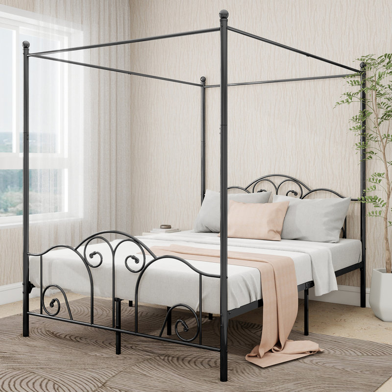 Tardun Metal Canopy Bed, Queen, Black