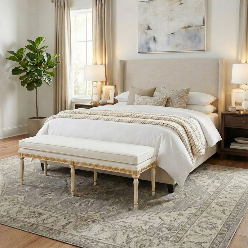 AMALIA White Bench, Antique Gold