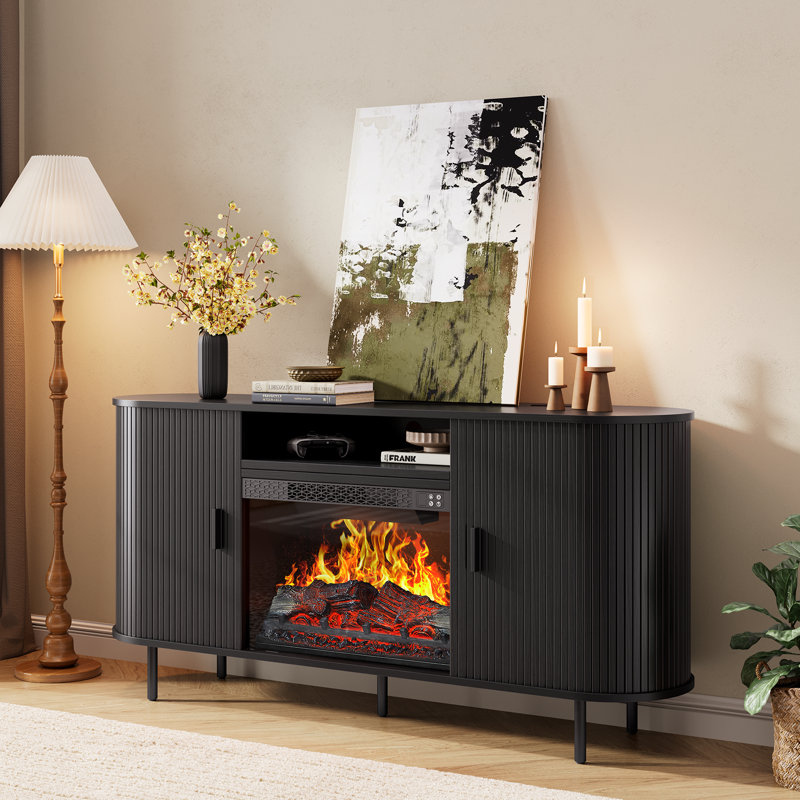 Modern Fireplace Tv Stand For Tvs Up To 80'', Fluted Entertainment Center With Electric Fireplace, Media Console Cabinet For Living Room