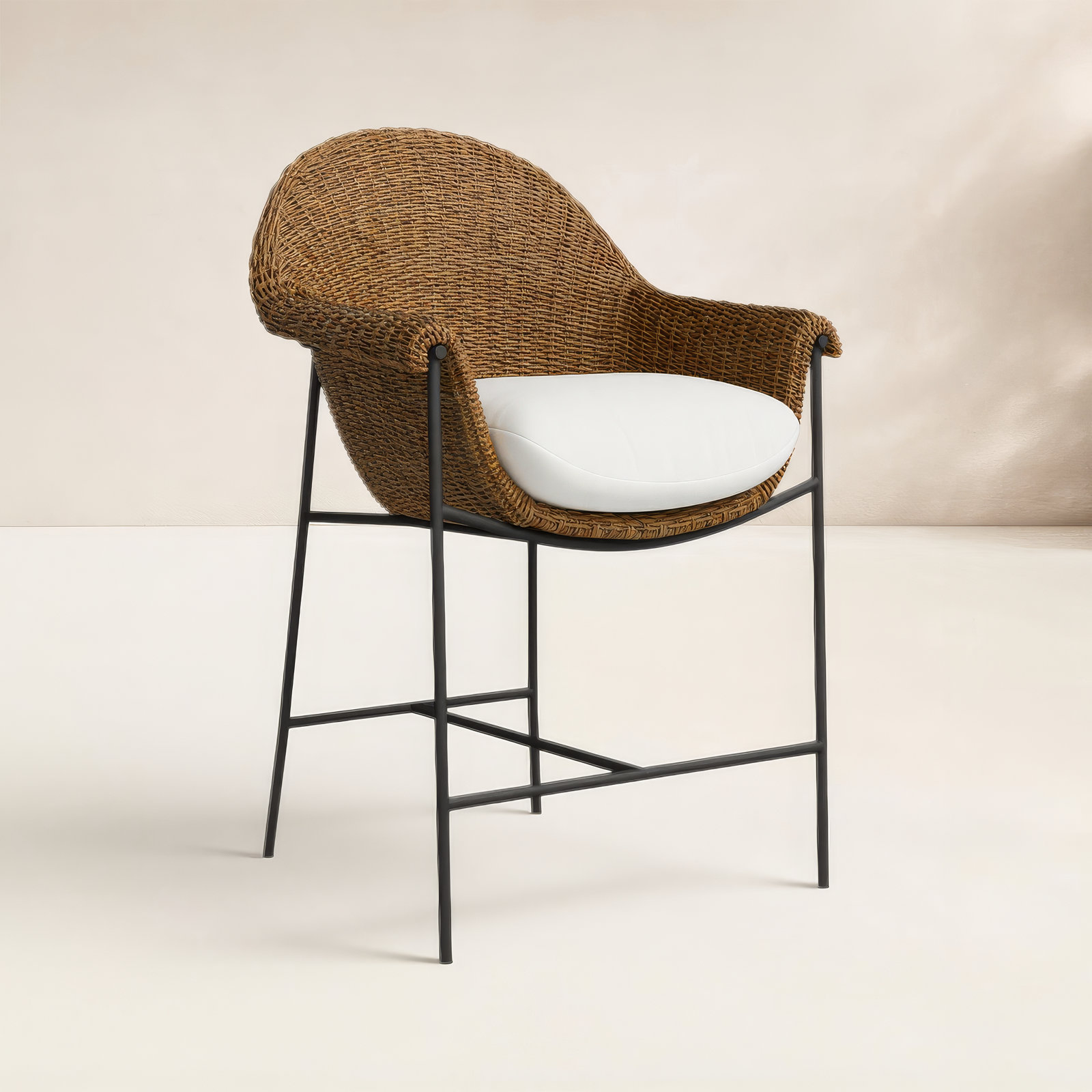 Rivah 26" Patio Bar Stool with Cushion, Cream/Black/Brown