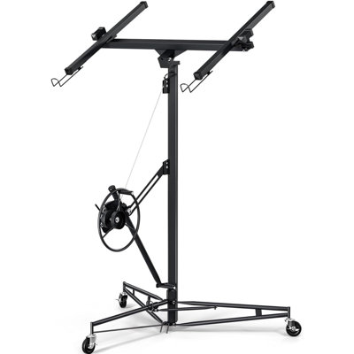 11 Ft Heavy Duty Drywall Lift Sheetrock Hoist, Rolling Drywall Panel Lifter with 150LBS Capacity, Portable Drywall Panel Lift Jack with 360° Adjustable Telescopic Arm & 3 Lockable Universal Wheels