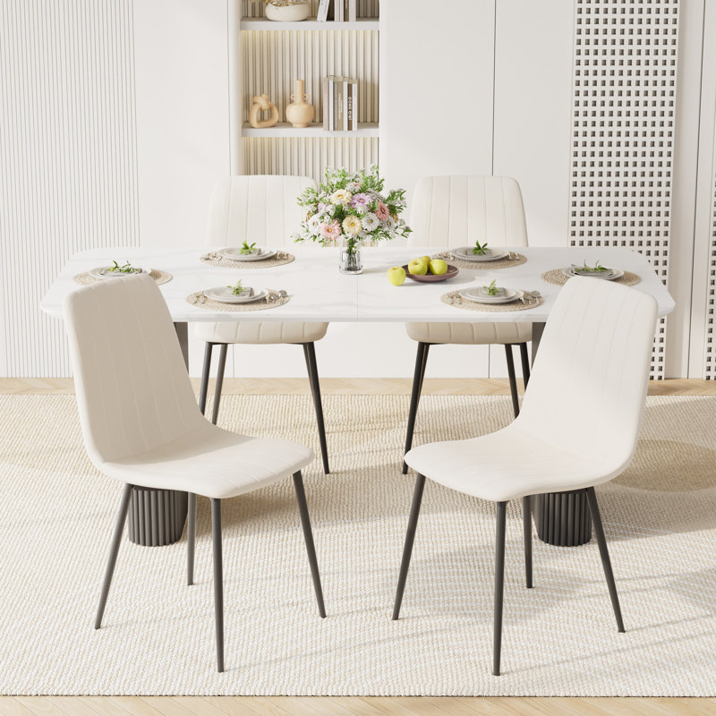 Ensemble de table de salle à manger 70,9 po Marble Texture, Beige, Noir, 5