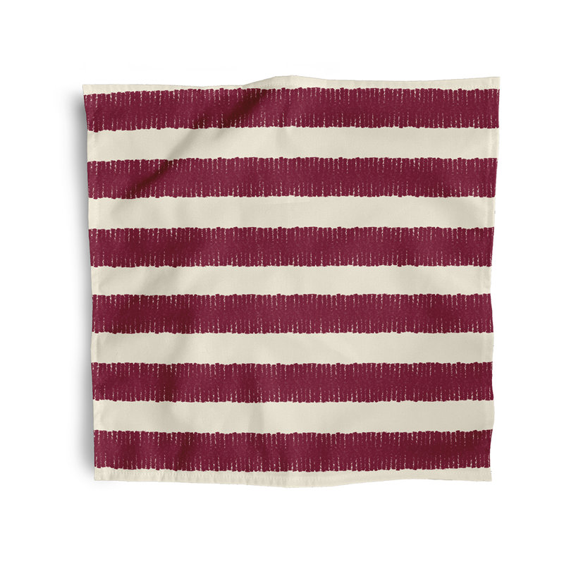 Lourenco Polyester Striped Square Napkin, Red/Cream