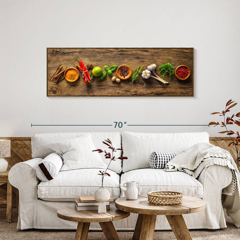 Épices et herbes savoureuses, 57 po x 19 po, Cadre flottant noyer