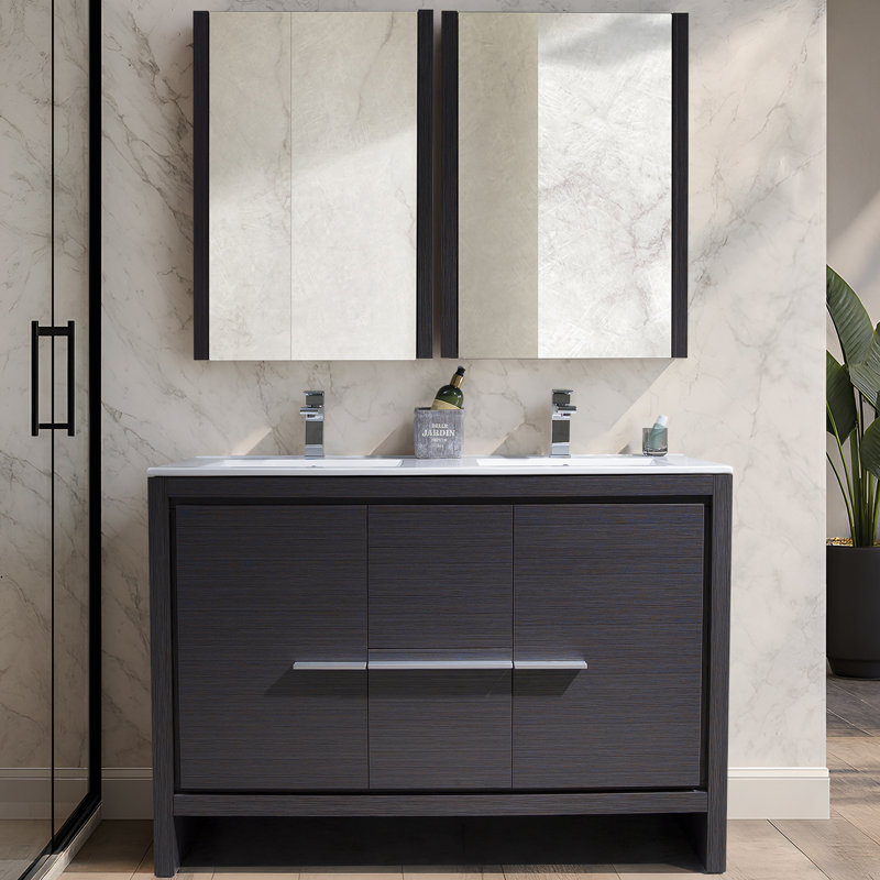 Ensemble de meuble-lavabo double 48 po avec miroir Artemis, Gris argenté