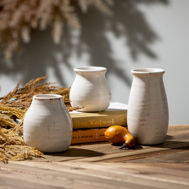 Ensemble de vases de table en céramique 3 pièces Mcquade, Blanc