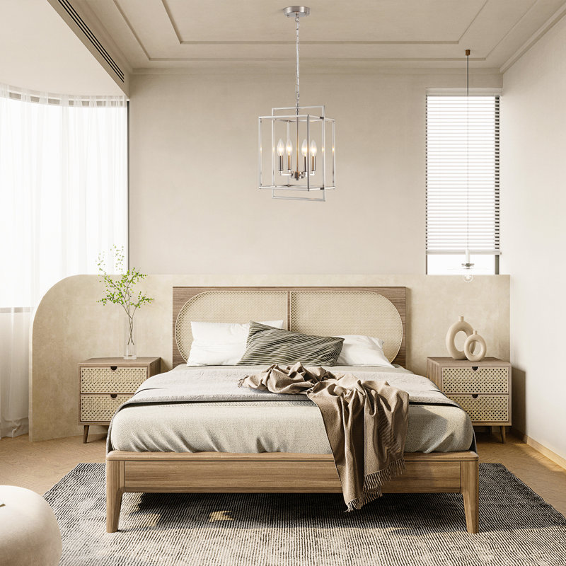4 - Light Dimmable  Lantern Rectangle Chandelier, Nickel