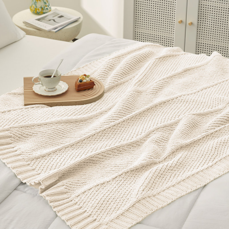 Jeté Chunky Knit, Ivoire ivoire, L 50 po x L 60 po