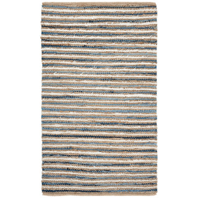 Karlen Woven Jute/Canvas/Cotton Performance Striped Rug in Natural/Blue