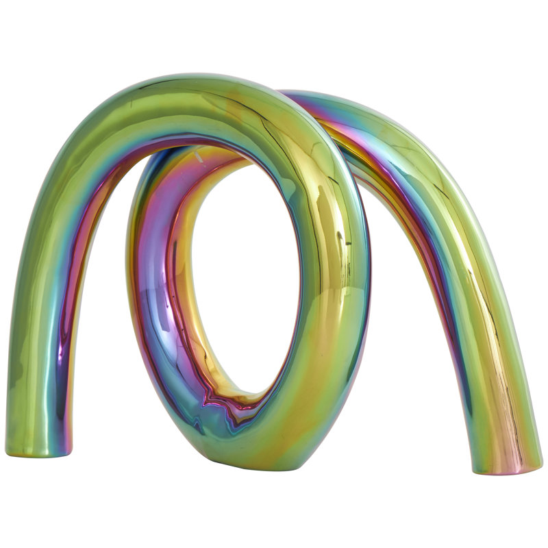Pandra Ceramic Rounded Loop Abstract Decorative Sculpture, 8.35" H x 11.75" W x 3.95" D, Multicolor
