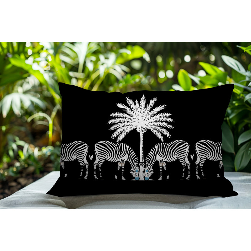 Oreiller rectangulaire réversible intérieur / extérieur Camo Zebra, Noir, H 18 po x l 25 po