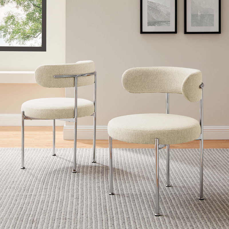 Modway Albie Fabric Dining Chairs, Beige, Silver