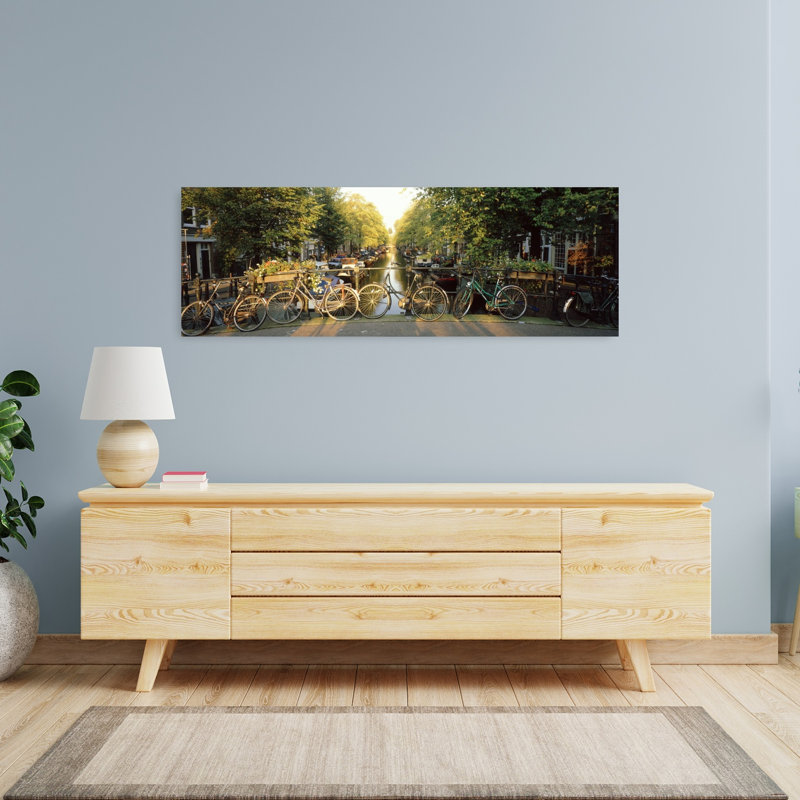 Bicycles On Bridge Over Canal Amsterdam Netherlands by Thomas Winz - Wrapped Canvas Panoramic Print, 40.64 cm H x 121.92 cm W