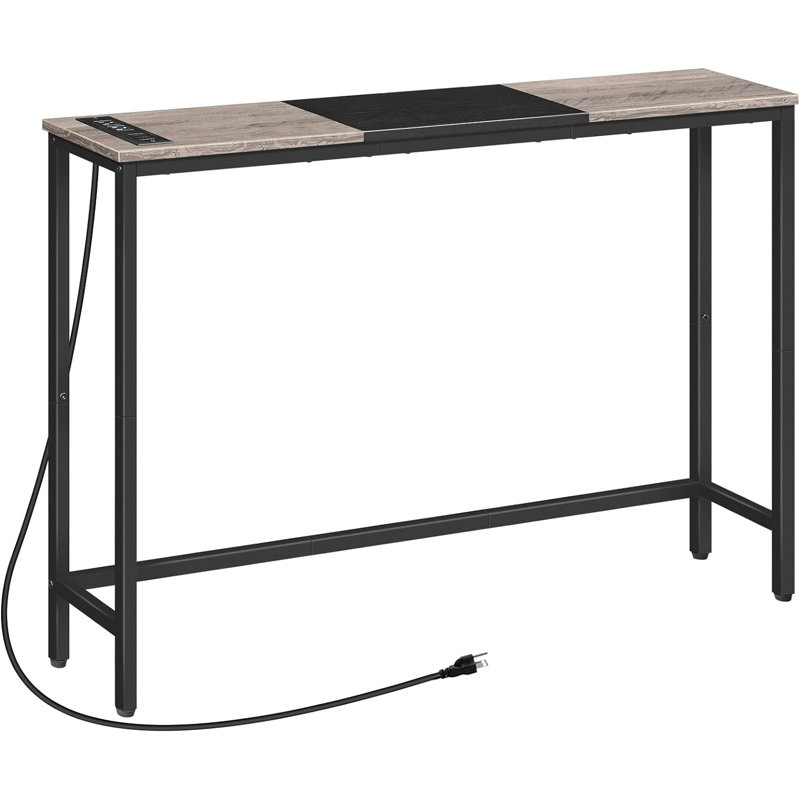 Console étroite avec prise de courant, table de canapé de 44,9 pouces, table de dossier de canapé ultra-mince, tablette de présentation d'entrée pour le salon, le vestibule, le couloir