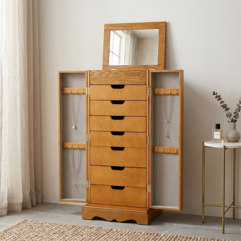 Armoire pour bijoux avec miroir Brendaliz, Noyer