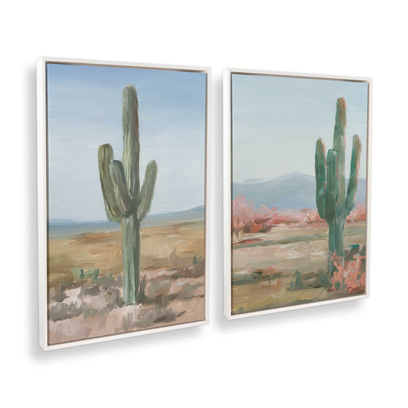 Ensemble de 2 cactus intemporels Saguaro, H 13 po x l 18 po, Cadre flottant blanc opaque