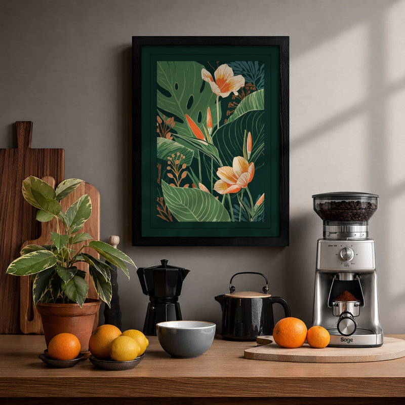 Tropical Garden Botanicals Botanical - Framed Print, A1 - 84.1 x 59.4 cm, Black
