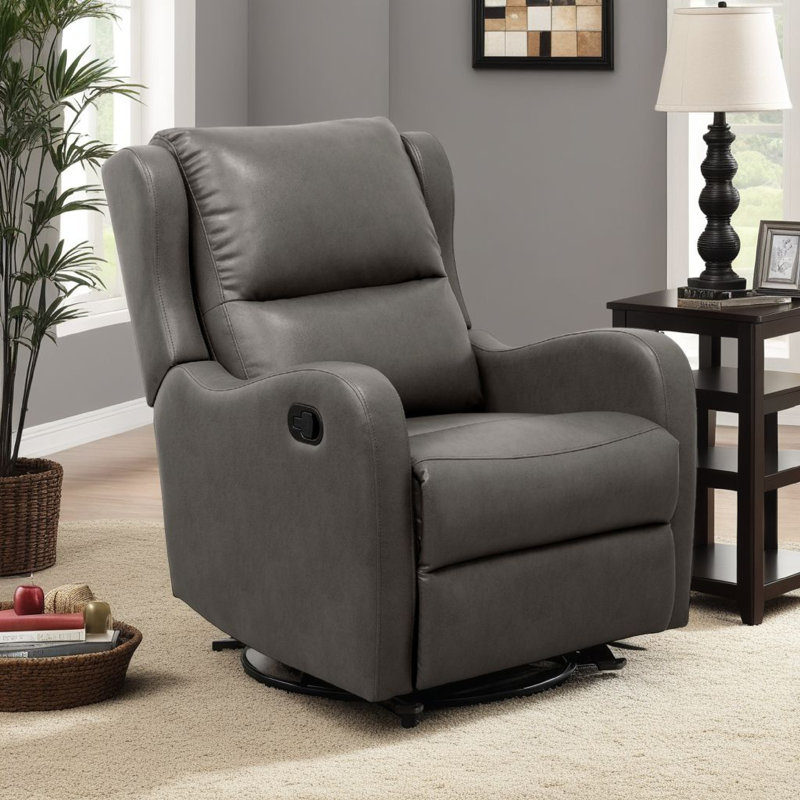 Fauteuil inclinable manuel oscillant Kim, poignée à languette, similicuir gris foncé