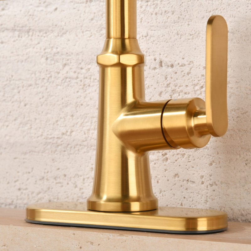 Robinet de salle de bain à poignée simple avec drain Remmlo - or brossé, Or brossé
